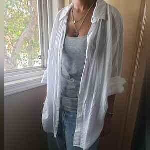 Dynamic white Rayon blend white button down shirt large